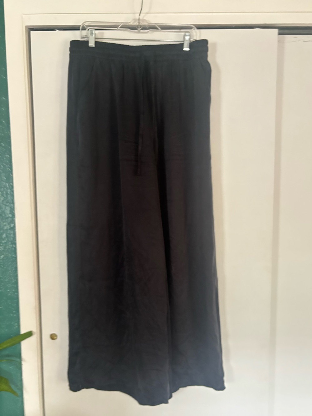 Joie black 100% silk fluid wide leg drawstring pants XL